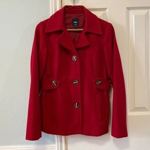 Gap pea coat. Hits at the hip.